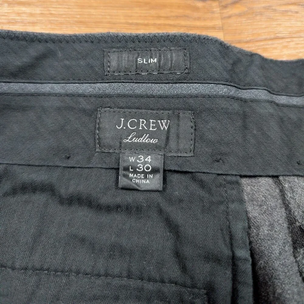 J.Crew Ludlow Dress Pants Mens 34x30(27) Gray Slim Fit Moon British Wool Blend